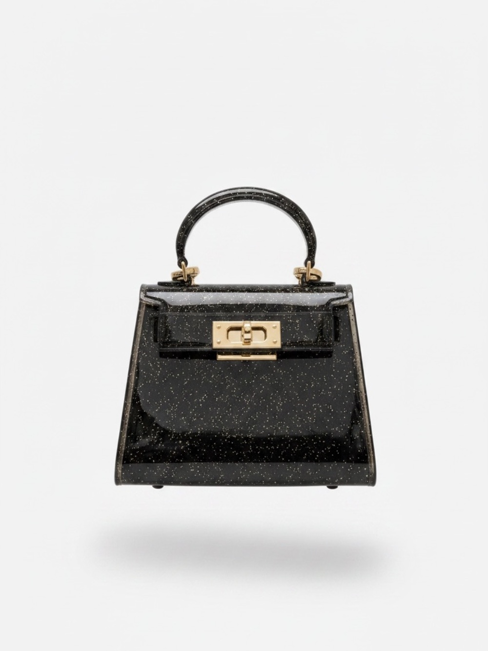 Black Glitter Mini Jelly Top Handle Bag Gold Chain Crossbody